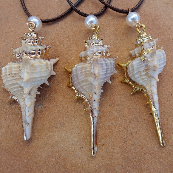 Long Boho Beach Gold Dipped Shell & Pearl Necklace - Picture 2 of 7